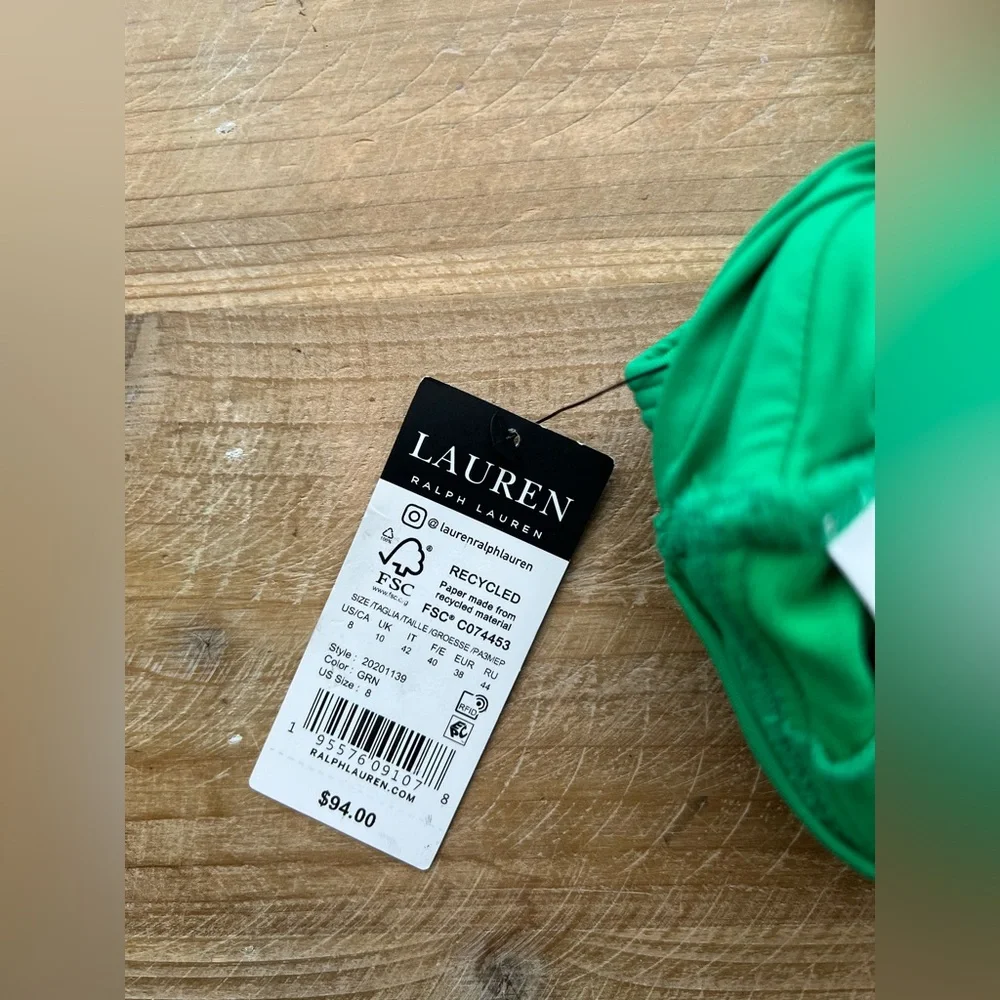 Lauren Ralph Lauren Twist Back Bikini Top in Green Size 8 New
